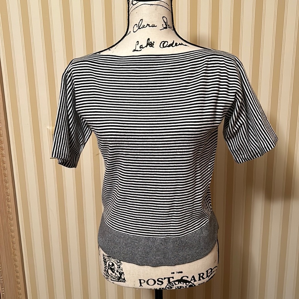Talbots striped short sleeve, brushed feel cotton shirt with bateau neckline
